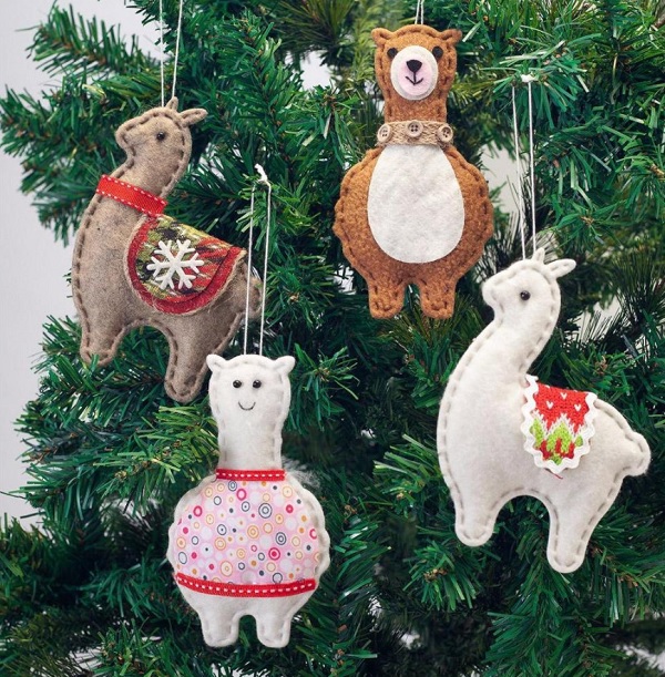 Classic Handmade Felt Alpaca Tree Hanging Ornaments for sale by PurelyAlpaca