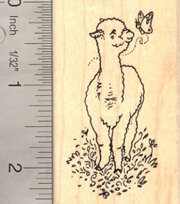 Alpaca With Butterfly Rubber Stamp