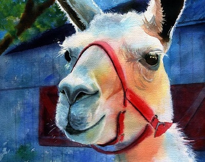 Llama Farm Art Watercolor Painting by Rachel Parker