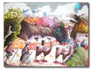 Village of Peru with Llamas Postcard